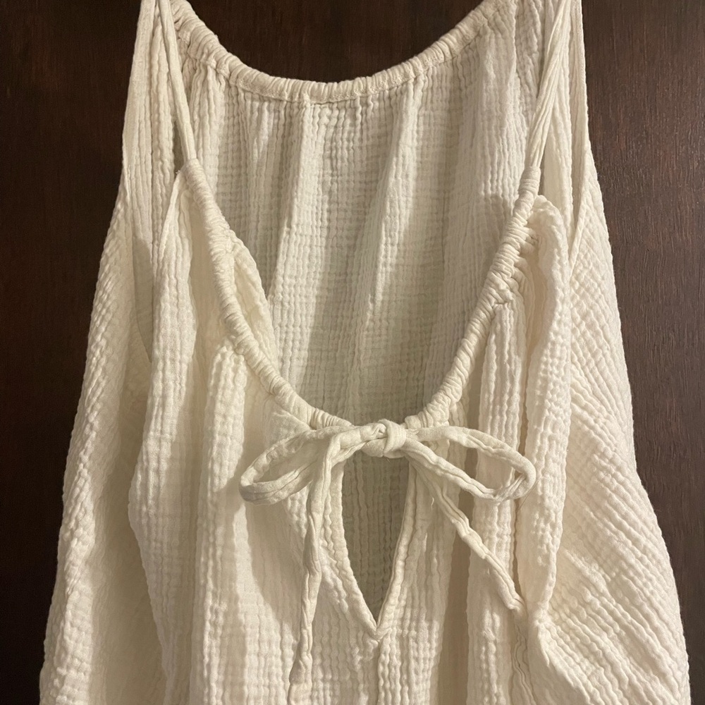 Kona Sol Brand Women's 3X/4X Cream Cotton Long Cover up Tie Back - Picture 3 of 5